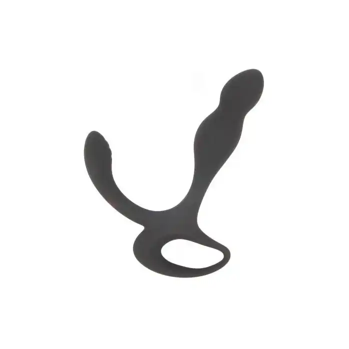 Черный силиконовый анальный стимулятор с дополнительным отростком - SEX EXPERT