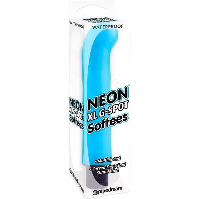 Голубой вибромассажер с загнутым кончиком XL G-Spot Softees - 16,2 см - Neon Luv Touch. Фотография 2.