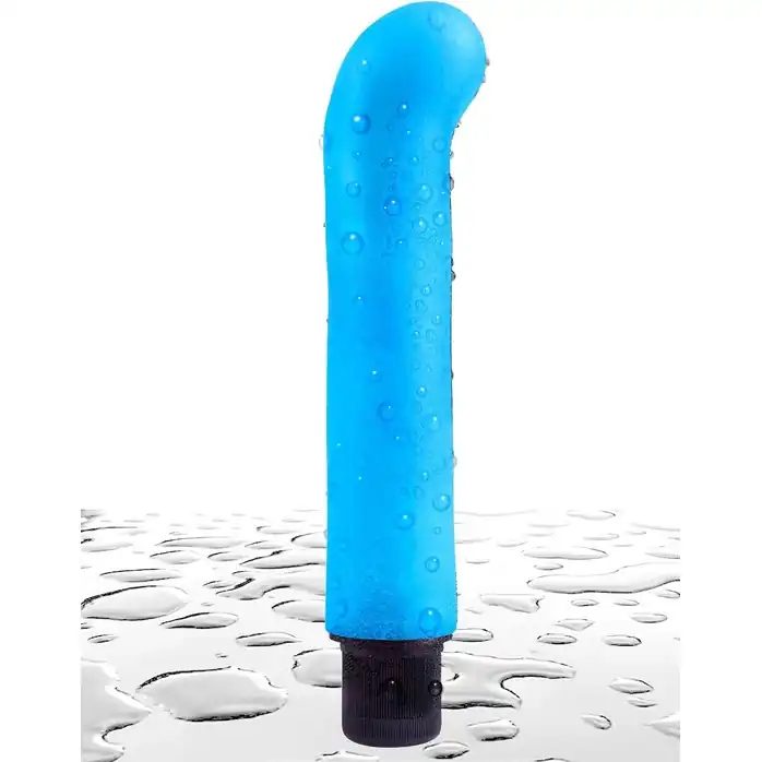 Голубой вибромассажер с загнутым кончиком XL G-Spot Softees - 16,2 см - Neon Luv Touch. Фотография 3.