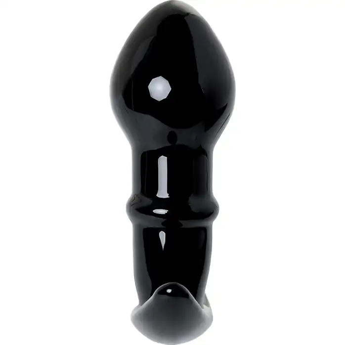 Черная стеклянная анальная втулка Sexus Glass с ограничителем - 11,5 см - Sexus Glass. Фотография 3.