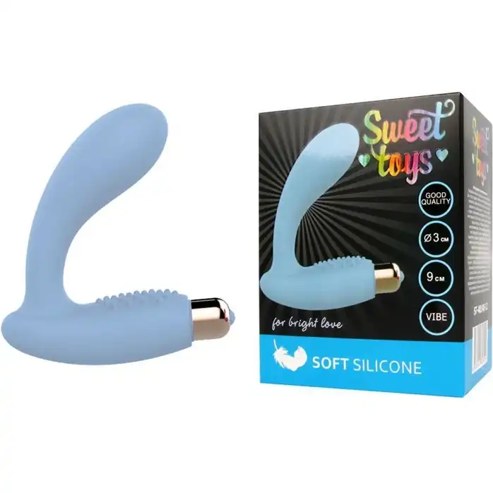 Голубой овальный гладкий вибростимулятор простаты - SWEET TOYS. Фотография 2.