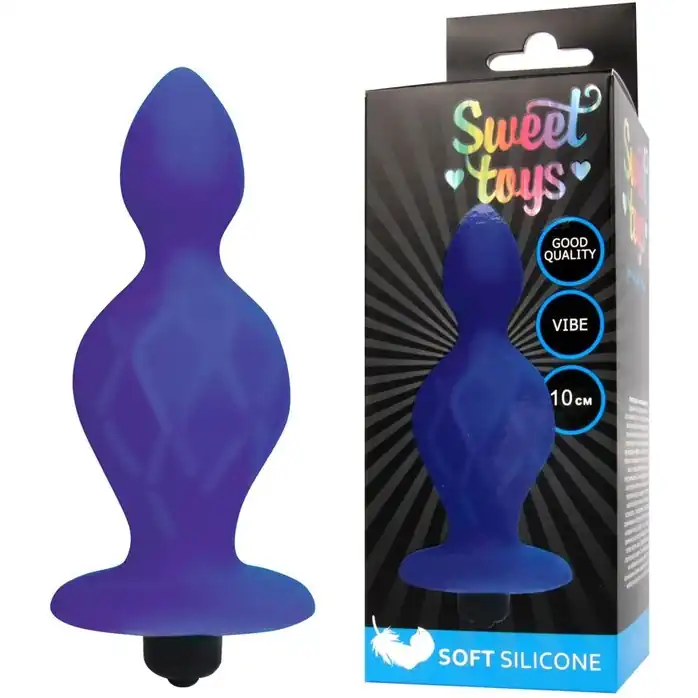 Синяя коническая анальная вибровтулка - 10 см - SWEET TOYS. Фотография 2.