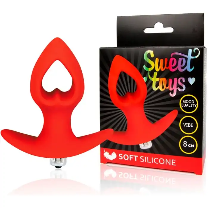 Красная анальная вибровтулка-сердечко с ограничителем - 8 см - SWEET TOYS. Фотография 2.