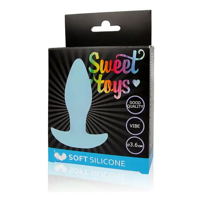 Голубая коническая анальная вибровтулка с ограничителем - 8,5 см - SWEET TOYS. Фотография 3.