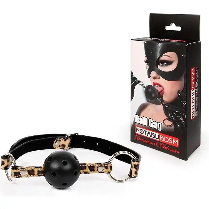 Черный кляп-шарик Ball Gag на леопардовых ремешках - NOTABU. Фотография 3.