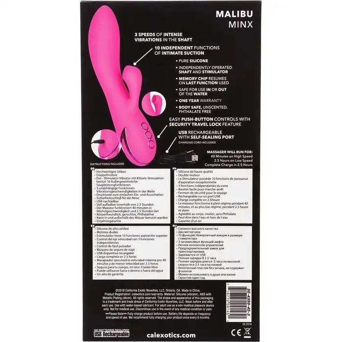 Лиловый вибратор Malibu Minx с функцией всасывания - California Dreaming. Фотография 10.