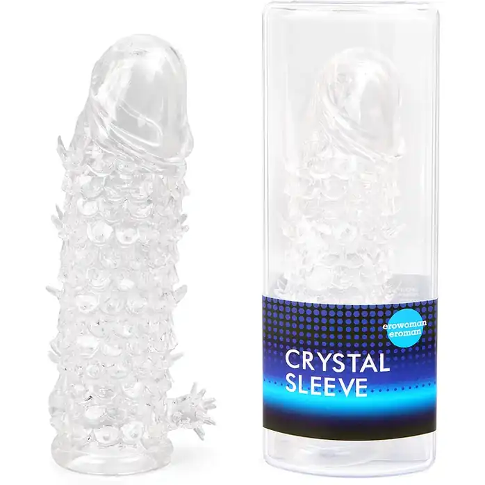 Закрытая прозрачная рельефная насадка Crystal sleeve - 13 см - EROWOMAN-EROMAN. Фотография 2.