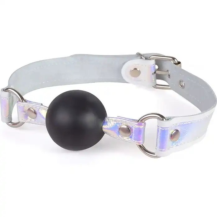 Кляп-шарик на белых ремешках с перламутровыми вставками - BDSM accessories