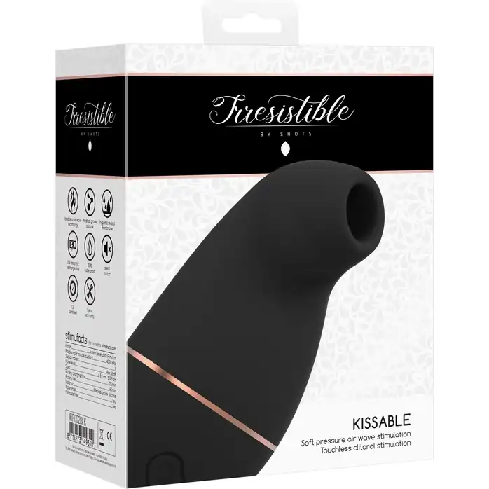Черный клиторальный вакуум-волновой массажер Irresistible Kissable. Фотография 6.