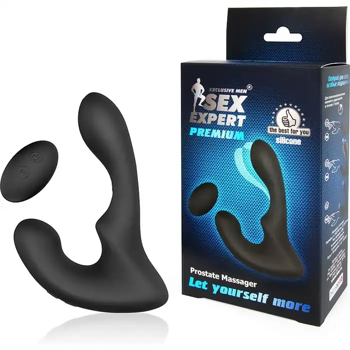 Черный силиконовый вибромассажер простаты с пультом ДУ - SEX EXPERT PREMIUM. Фотография 2.