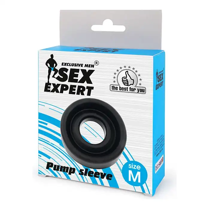 Чёрная силиконовая насадка на помпу размера M - SEX EXPERT. Фотография 4.