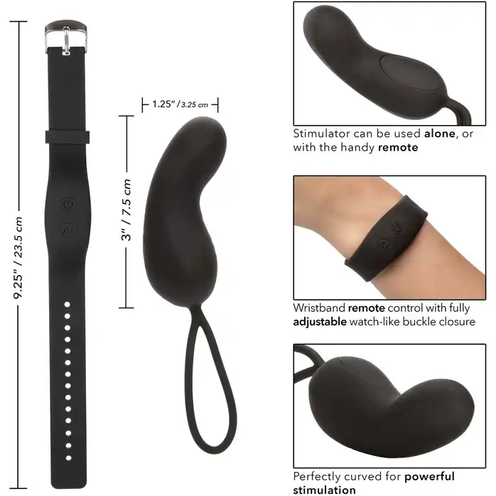 Черное виброяйцо с браслетом-пультом Wristband Remote Curve. Фотография 2.