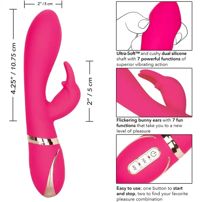 Розовый силиконовый вибратор с клиторальным отростком Signature Silicone Ultra-Soft Rabbit - 22,75 см - Jack Rabbits. Фотография 8.