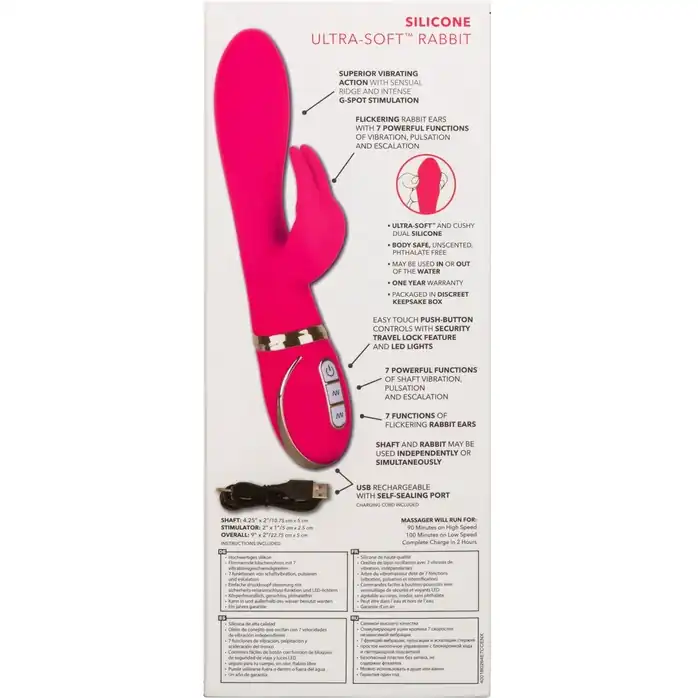 Розовый силиконовый вибратор с клиторальным отростком Signature Silicone Ultra-Soft Rabbit - 22,75 см - Jack Rabbits. Фотография 9.