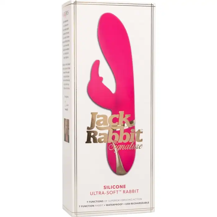Розовый силиконовый вибратор с клиторальным отростком Signature Silicone Ultra-Soft Rabbit - 22,75 см - Jack Rabbits. Фотография 10.