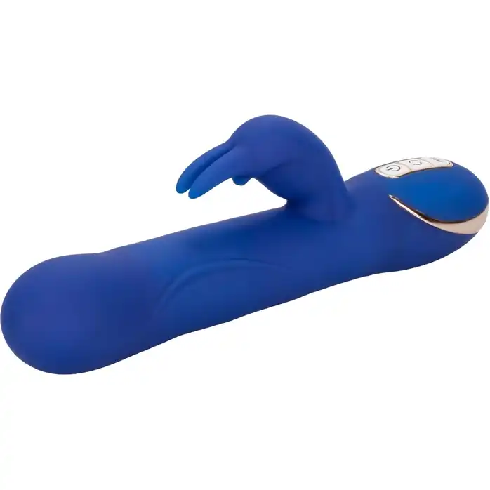 Синий вибратор Signature Silicone Rotating Beaded Rabbit с клиторальным отростком - 22,75 см - Jack Rabbits. Фотография 4.