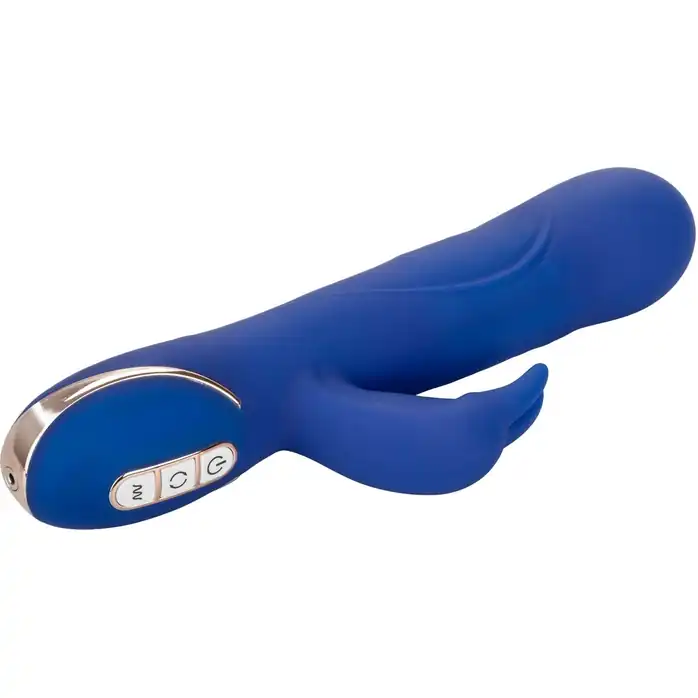 Синий вибратор Signature Silicone Rotating Beaded Rabbit с клиторальным отростком - 22,75 см - Jack Rabbits. Фотография 5.