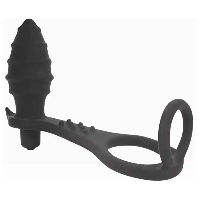 Черное кольцо с анальным вибростимулятором Cockring and Anal Pleasure - SEX EXPERT