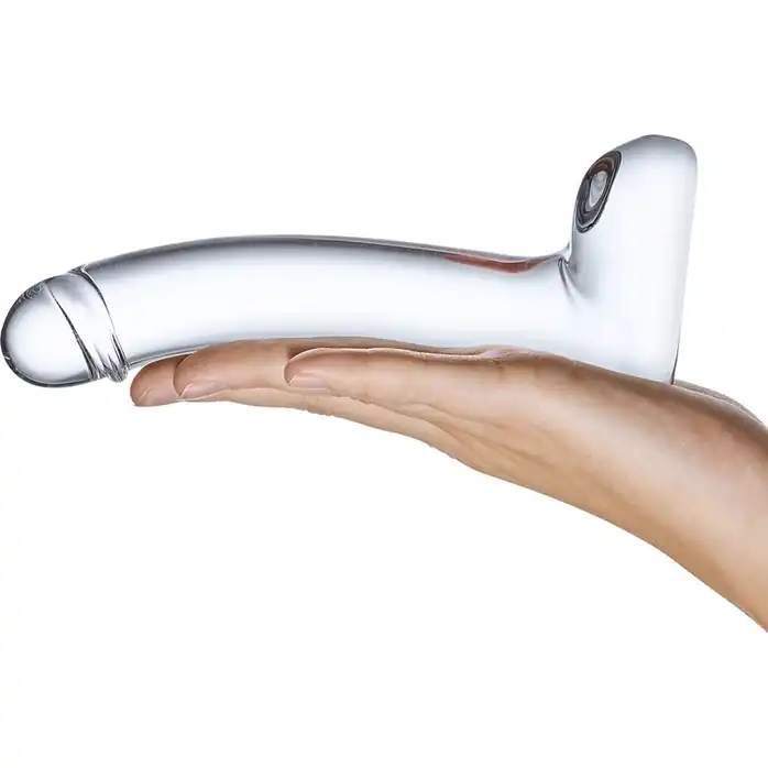 Прозрачный стеклянный фаллос с мошонкой Curved G-Spot - 18 см. Фотография 4.