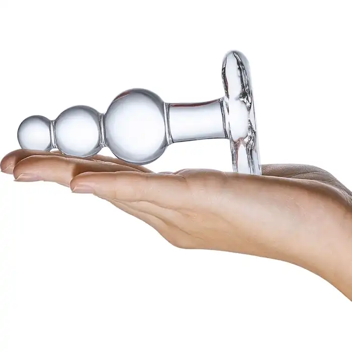 Прозрачная анальная пробка-елочка с 3 шариками Butt Plug with Tapere Base - 11 см. Фотография 4.