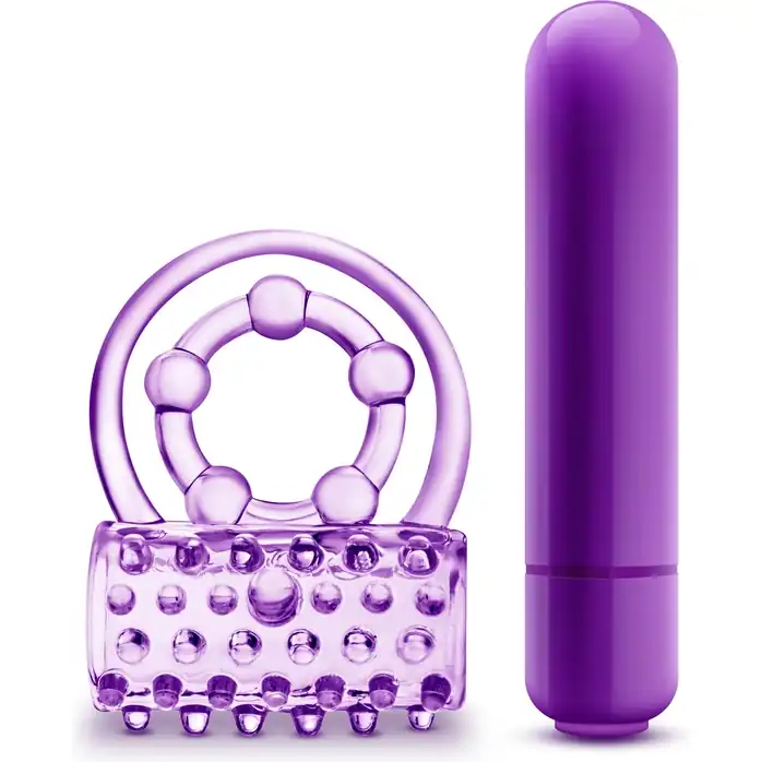 Фиолетовое эрекционное виброкольцо The Player Vibrating Double Strap Cock Ring - Play With Me. Фотография 3.