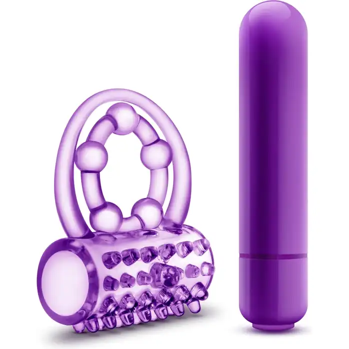 Фиолетовое эрекционное виброкольцо The Player Vibrating Double Strap Cock Ring - Play With Me. Фотография 4.