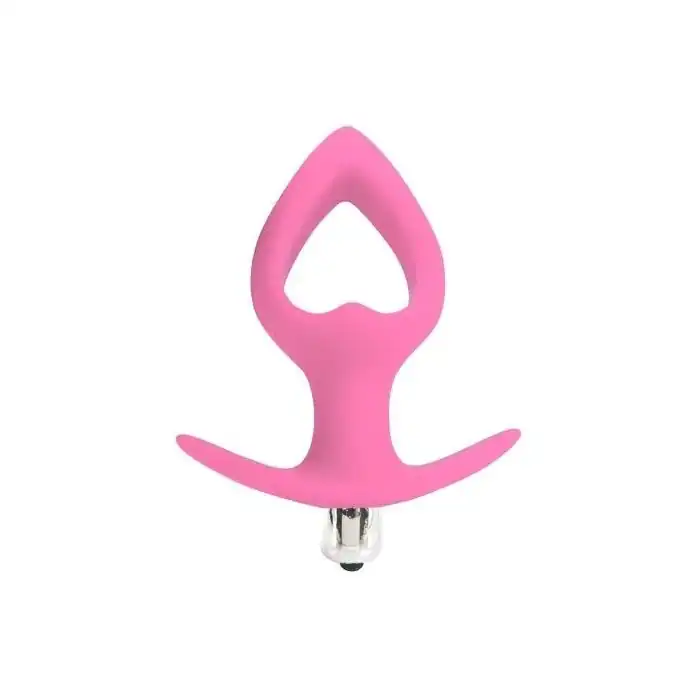Розовая анальная вибровтулка в форме сердечка - 14 см - SWEET TOYS