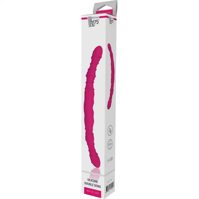 Розовый двусторонний фаллоимитатор SILICONE DOUBLE DONG - 33,5 см - Solid Love. Фотография 3.