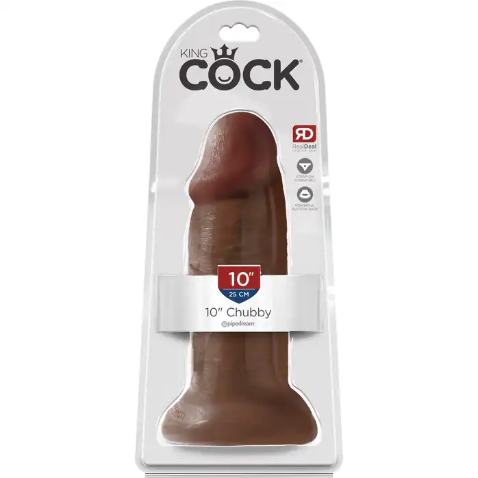 Коричневый фаллоимитатор King Cock 10 Chubby - 25 см - King Cock. Фотография 3.