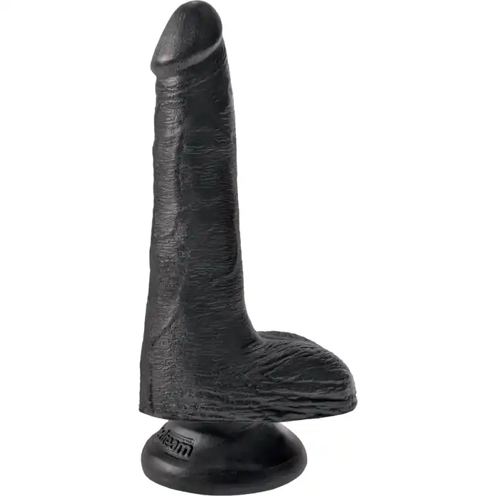 Черный фаллоимитатор с мошонкой и присоской 6 Cock with Balls - 17,8 см - King Cock