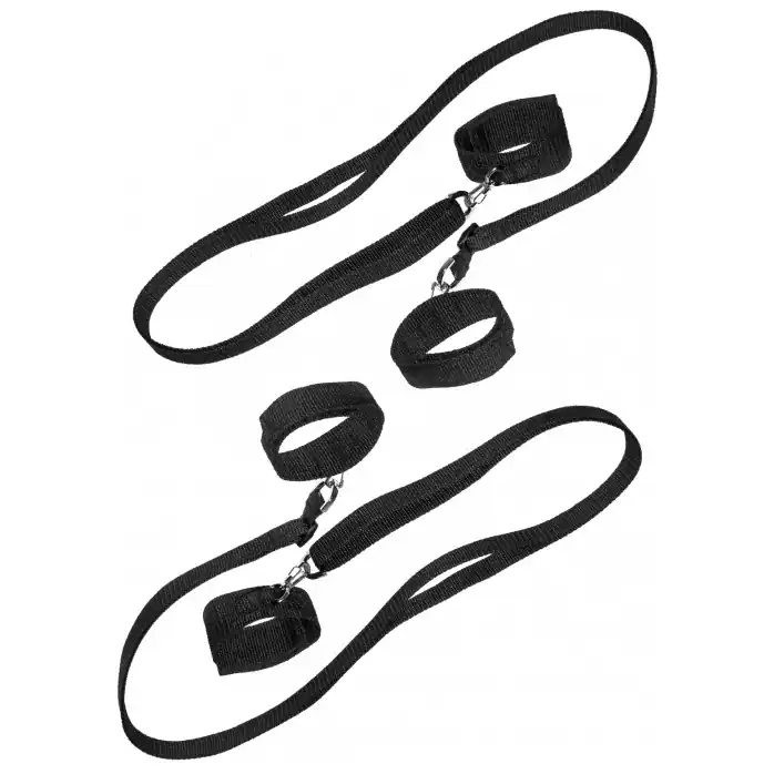 Черный бондажный набор на кровать (до 160 см.) с креплением на карабинах - BDSM. Фотография 3.