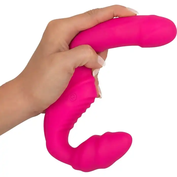 Розовый безремневой страпон с вибрацией - You2Toys. Фотография 5.