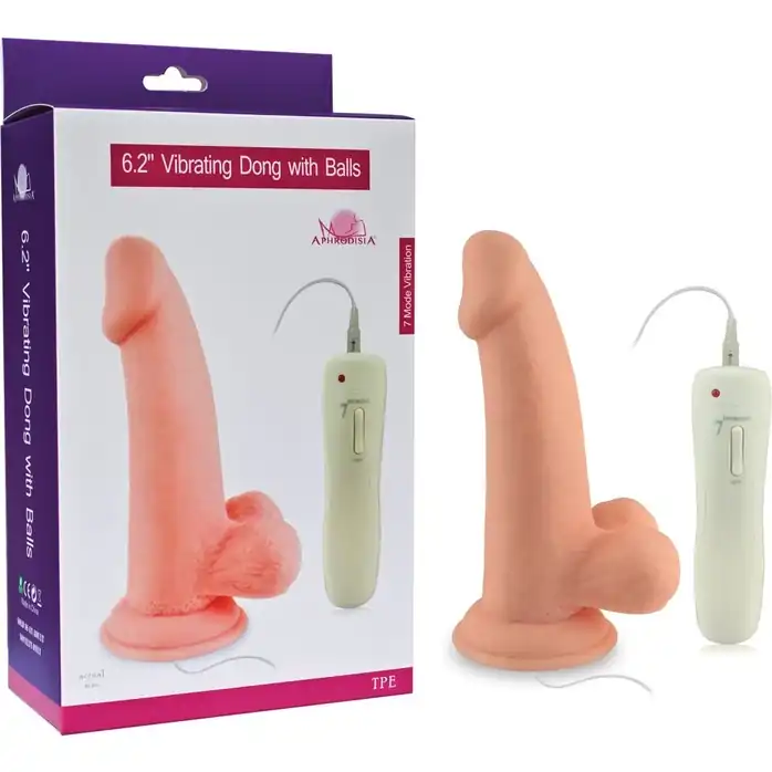 Телесный вибратор Vibrating Dong with Balls - 14 см. Фотография 3.