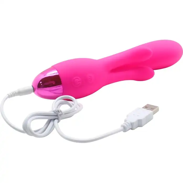 Розовый вибратор INDULGENCE Rechargeable Frolic Bunny - 18,7 см. Фотография 5.