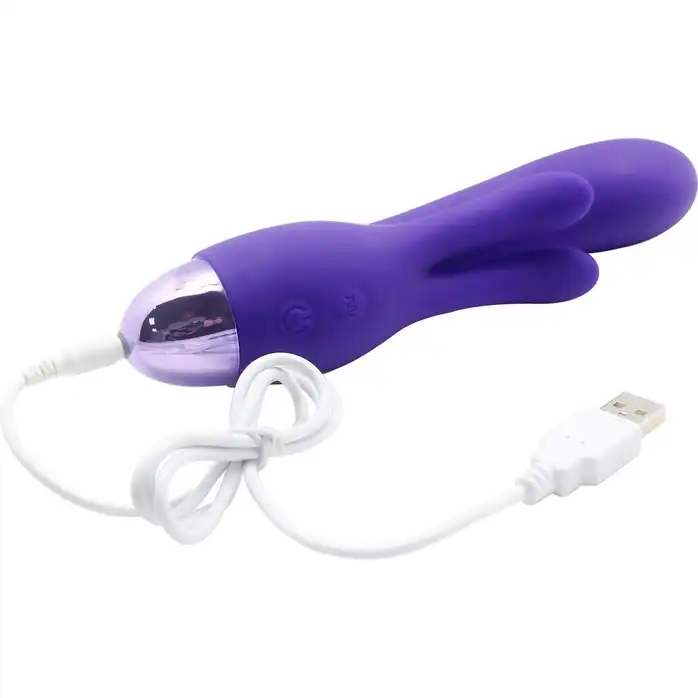 Фиолетовый вибратор INDULGENCE Rechargeable Frolic Bunny - 18,7 см. Фотография 5.