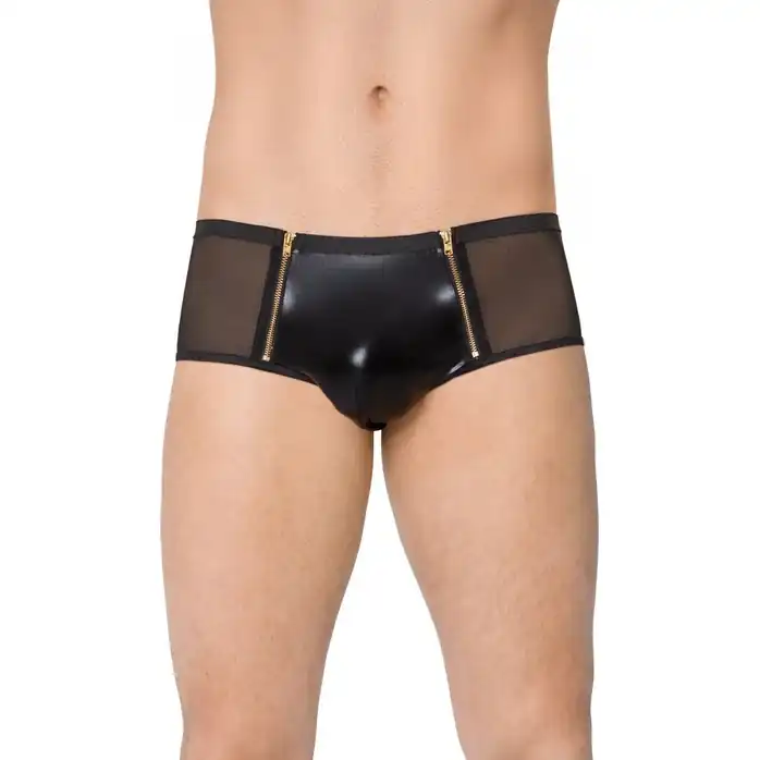 Мужские трусы-шорты с замочками и центральной частью из wet-look ткани - Men s collection