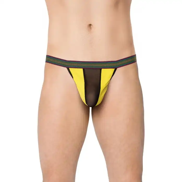 Яркие трусы-стринги с сетчатой вставкой по центру - Men s collection. Фотография 3.