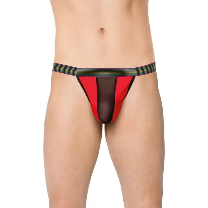 Яркие трусы-стринги с сетчатой вставкой по центру - Men s collection