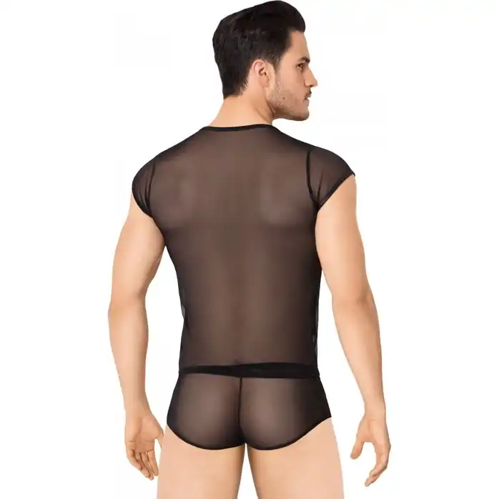 Соблазнительный костюм-сетка в тонкую полоску из wet-look материала - Men s collection. Фотография 2.