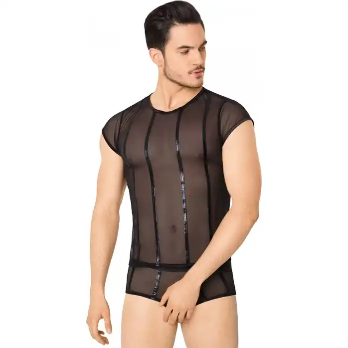 Соблазнительный костюм-сетка в тонкую полоску из wet-look материала - Men s collection
