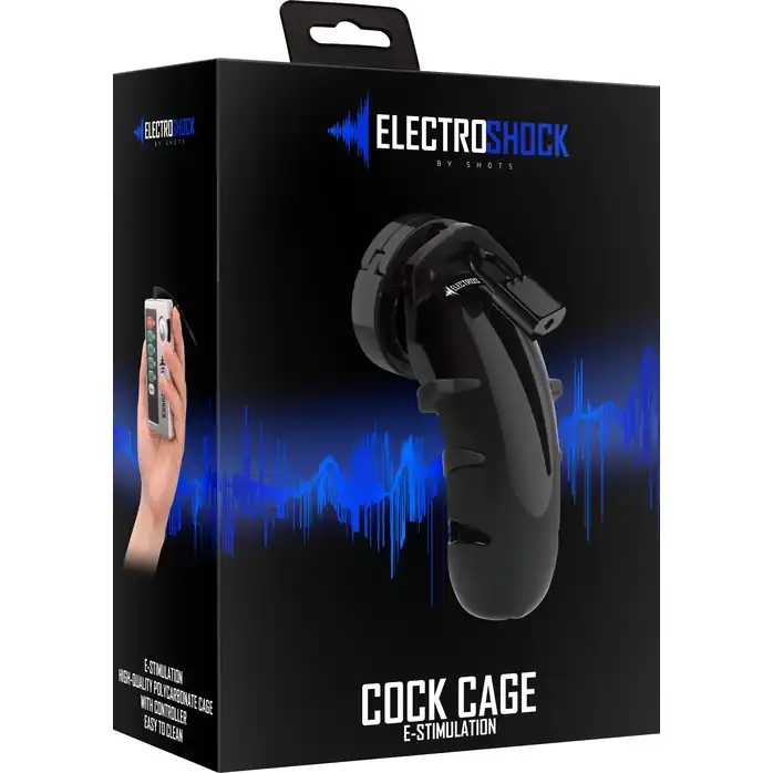 Черный мужской пояс верности с электростимуляцией E-stim Cockcage - Electroshock. Фотография 3.
