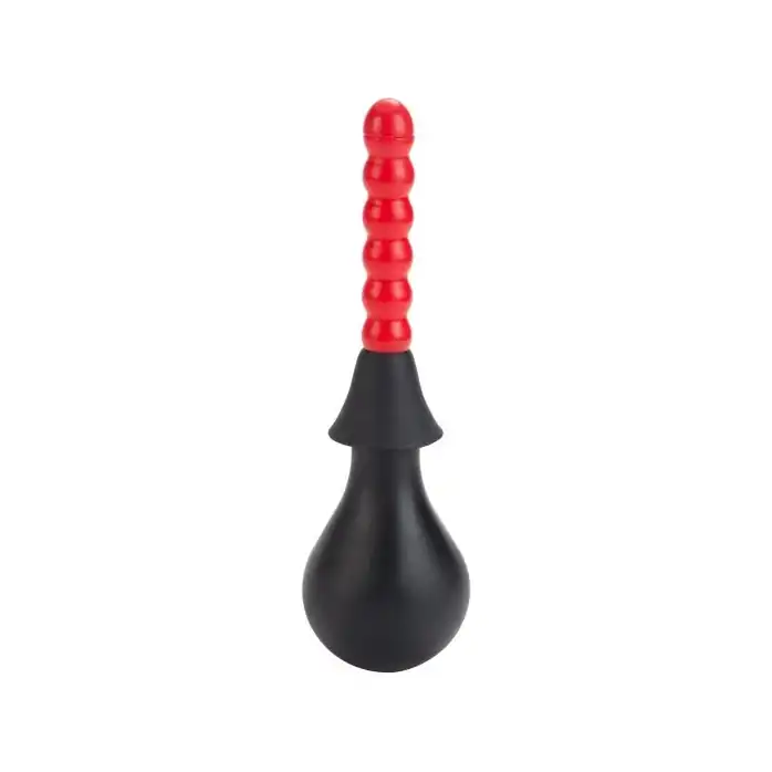 Черно-красный анальный душ с 2 сменными насадками Ribbed Anal Douche. Фотография 2.