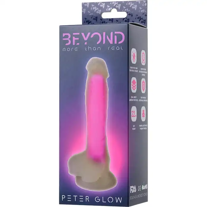 Прозрачно-розовый фаллоимитатор, светящийся в темноте, Clark Glow - 22 см - Beyond. Фотография 8.
