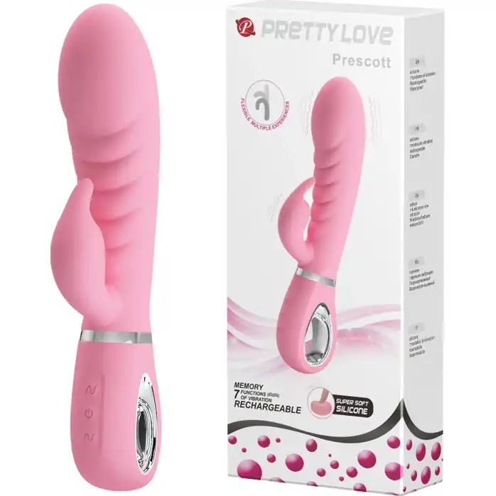 Нежно-розовый вибратор Prescott с клиторальным отростком - 20 см - Pretty Love