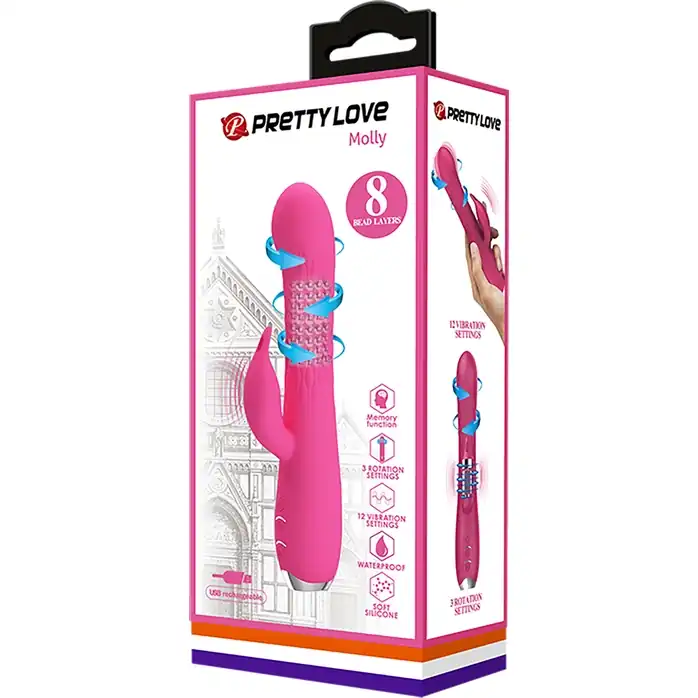 Розовый вибратор Molly с вращающимися бусинами - 20,5 см - Pretty Love. Фотография 10.
