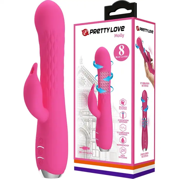 Розовый вибратор Molly с вращающимися бусинами - 20,5 см - Pretty Love