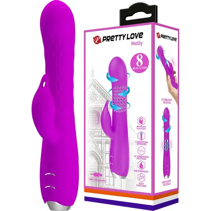 Лиловый вибратор Molly с вращающимися бусинами - 20,5 см - Pretty Love