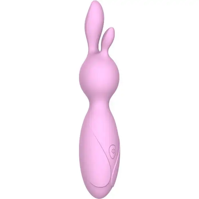 Розовый мини-вибратор Emily с ушками - 16 см