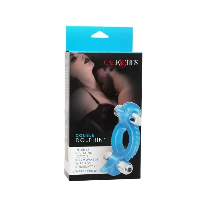 Голубое эрекционное кольцо с 2 виброэлементами Double Dolphin - Couples Enhancers. Фотография 4.