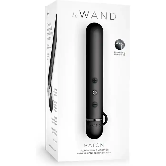 Черный мини-вибратор Le Wand Baton с текстурированной насадкой - 11,9 см. Фотография 8.